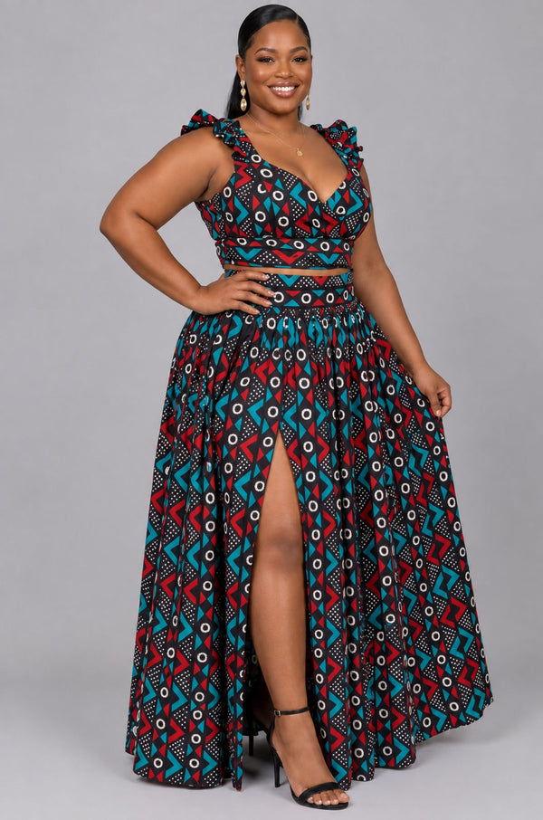 Tribal Chic Skirt Set - Red / Teal
