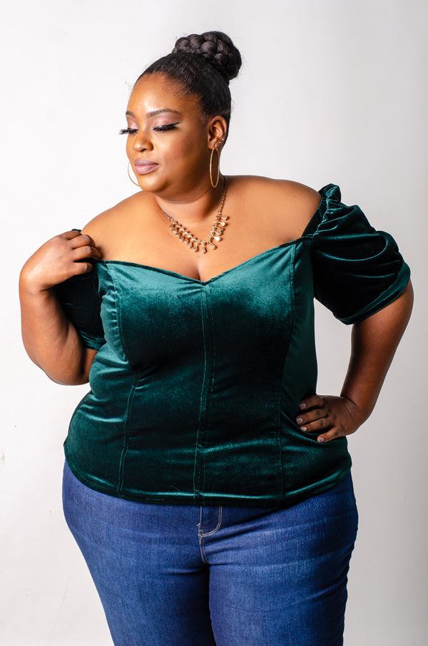 Pine Velvet Crop Top - Green