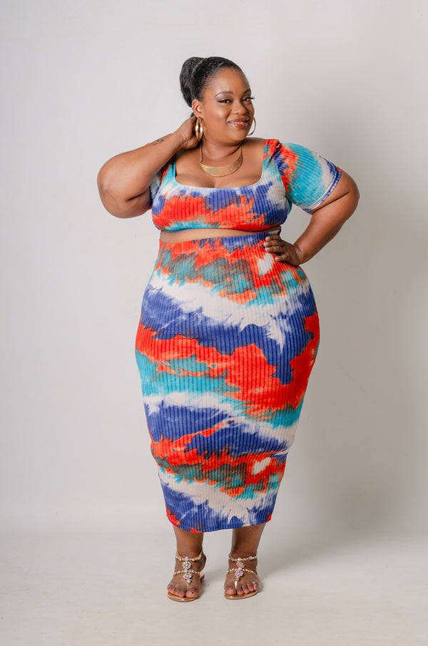 Traci Skirt Set - Red/Blue/Teal