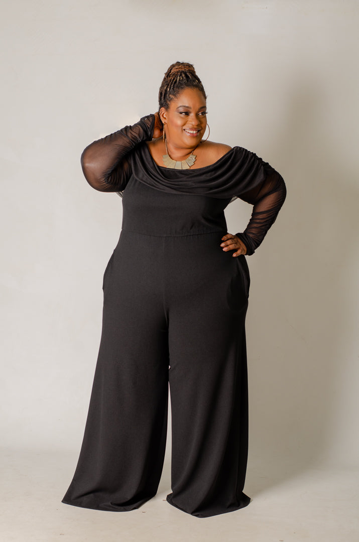 Celeste OTS Mesh Jumpsuit - Black