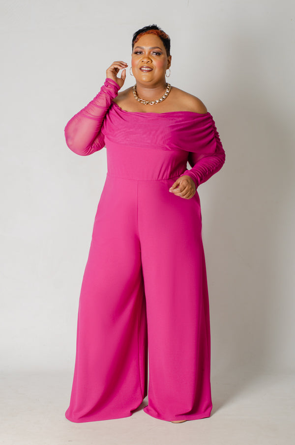 Celeste OTS Mesh Jumpsuit - Magenta