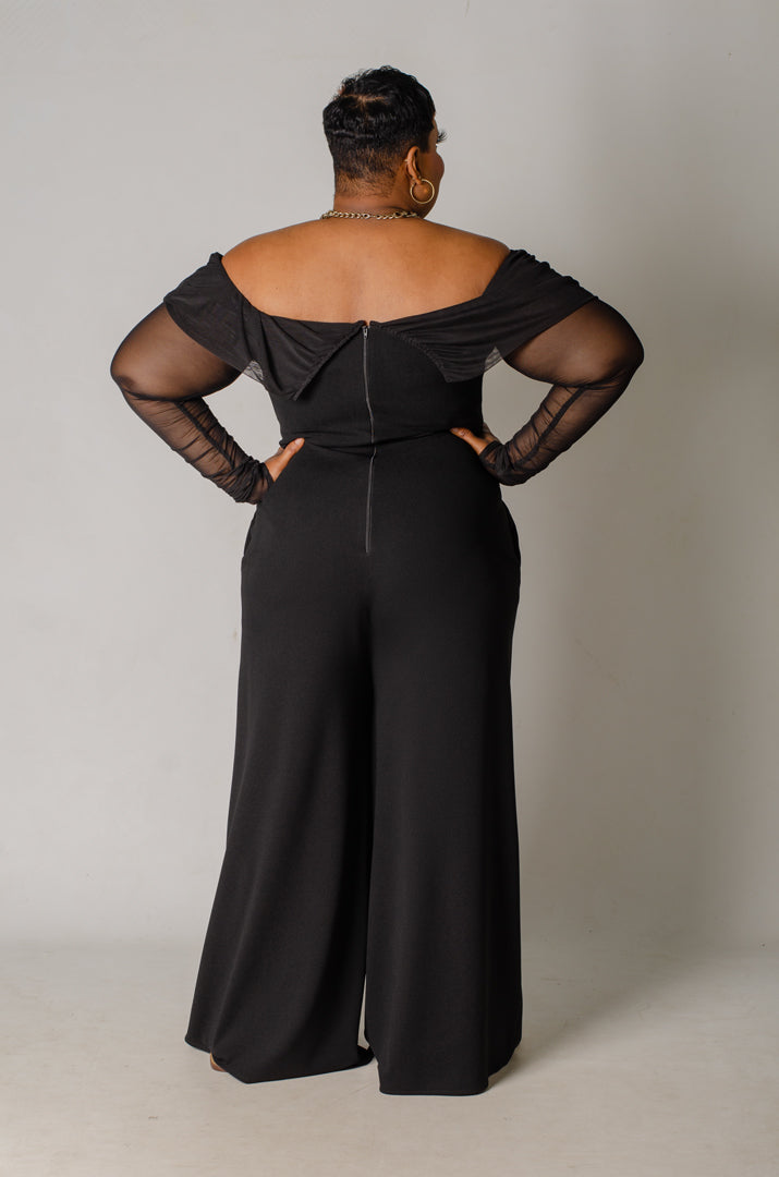 Celeste OTS Mesh Jumpsuit - Black