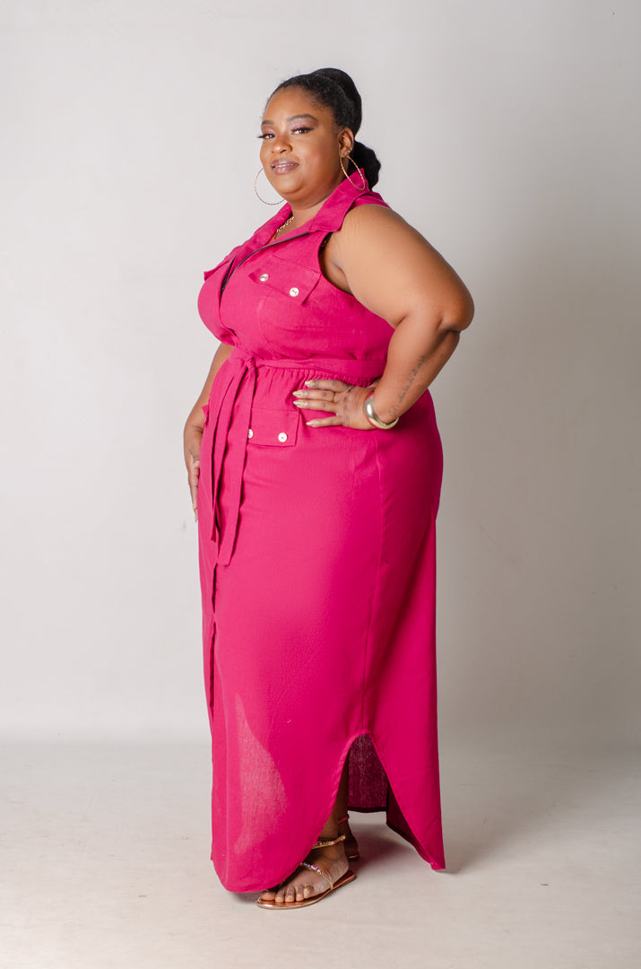 Utility Chic Maxi Dress - Magenta