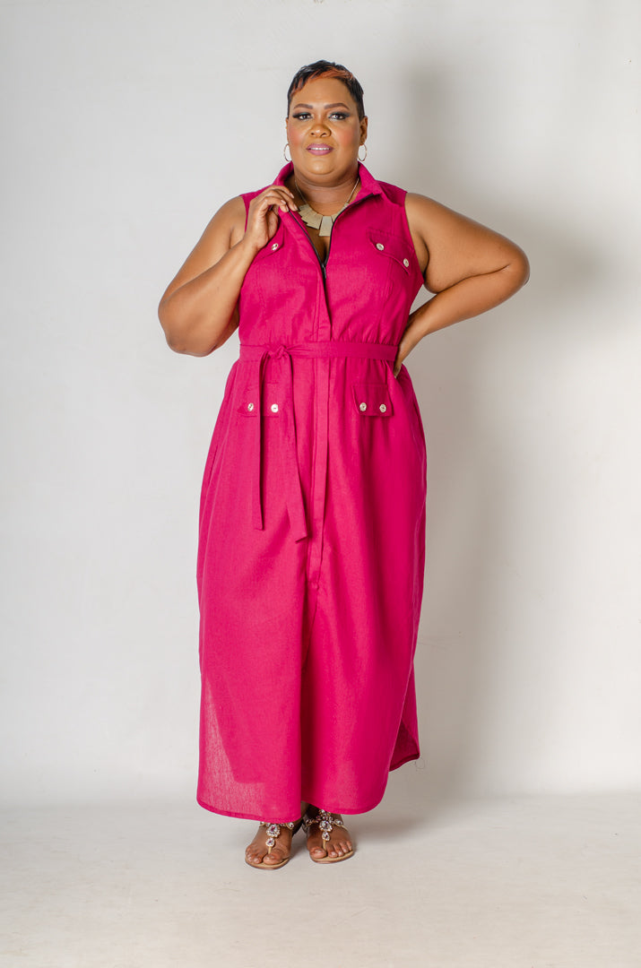 Utility Chic Maxi Dress - Magenta