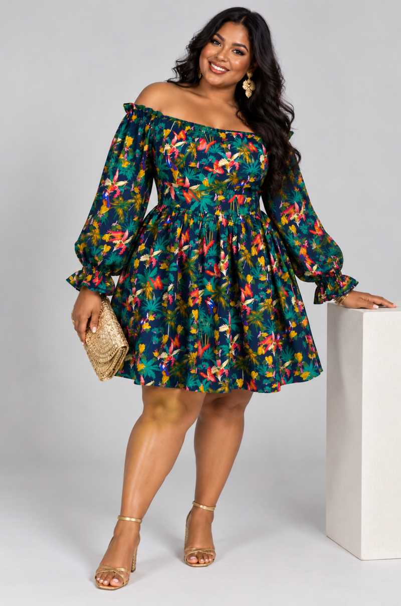 After Hours Mini Dress - Tropical Print