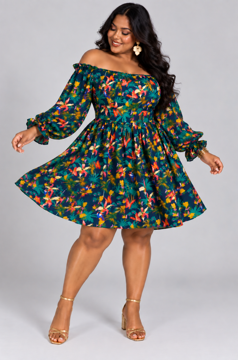 After Hours Mini Dress - Tropical Print
