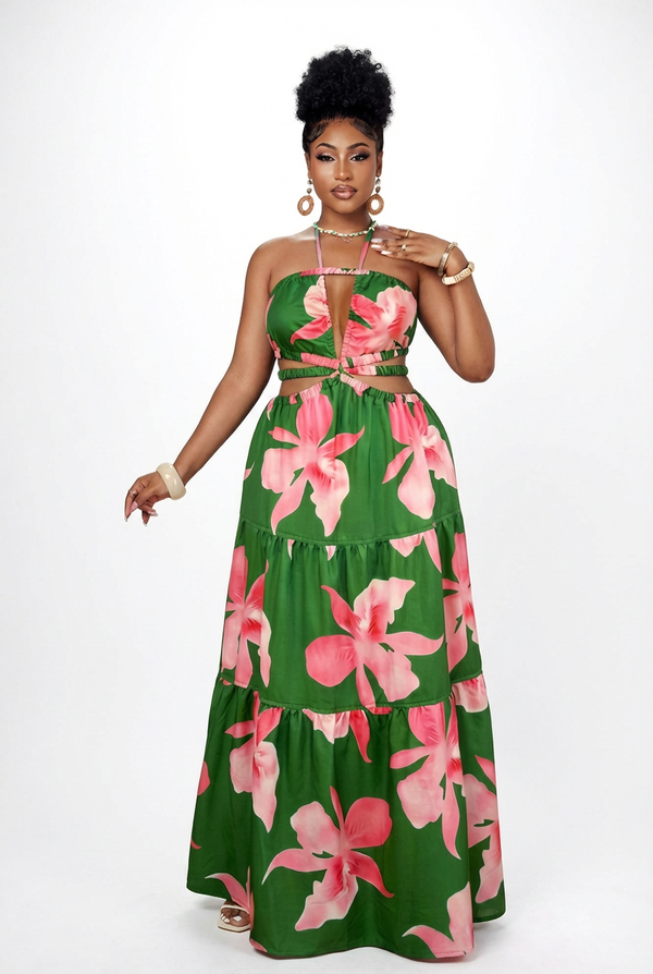 Rio Flora Halter Maxi Dress