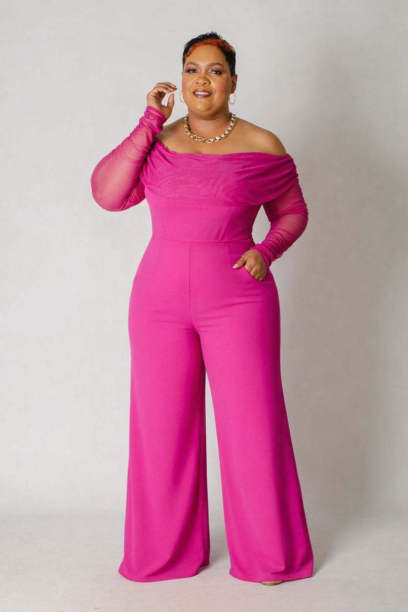 Celeste OTS Mesh Jumpsuit - Magenta