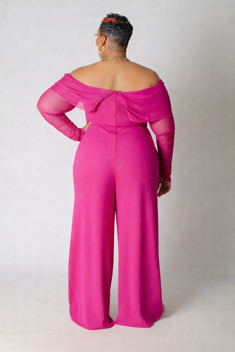 Celeste OTS Mesh Jumpsuit - Magenta